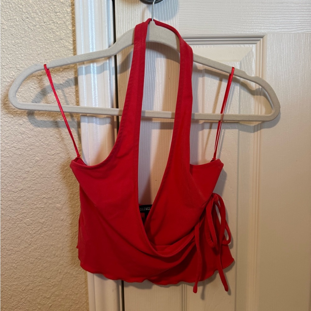 Silence + Noise Vibrant Red Wrap Crop Top